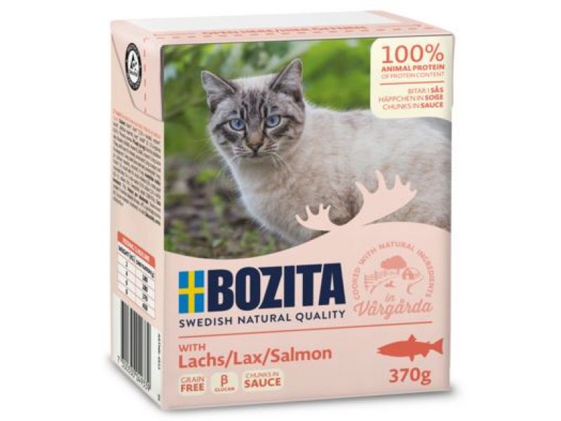 Bozita Feline Кусочки в СОУСЕ с ЛОСОСЕМ (Salmon), для кошек, 370 гр   - Фото