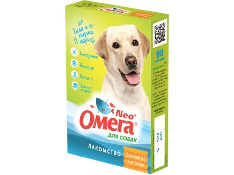 Астрафарм Омега Neo + Мультивитаминное лакомство для собак "Здоровые суставы" с глюкозамином и коллагеном, 90 таб. - Фото