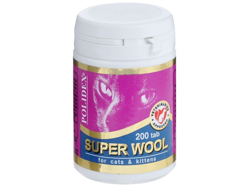 POLIDEX Витаминный комплекс "Super Wool" (Супер шерсть) для кошек, 200 шт. - Фото