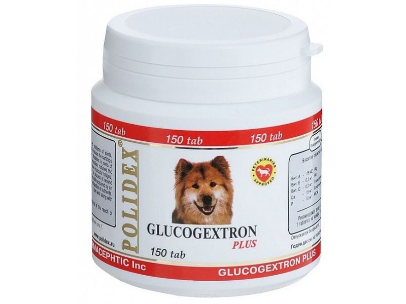 POLIDEX Витаминный комплекс "Glucogextron Plus" (Глюкогекстрон плюс - восстановление хрящевых поверхностей), для собак  - Фото