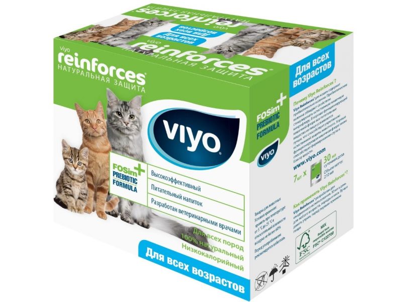 Viyo Напиток-пребиотик для кошек ВСЕХ ВОЗРАСТОВ, 7 шт. по 30 мл (Reinforces All Ages CAT)  - Фото