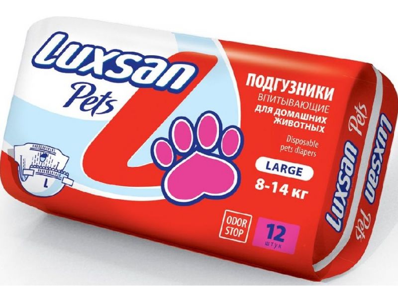 LUXSAN Premium Подгузники для животных весом 8-14 кг (Large), 12 шт  - Фото