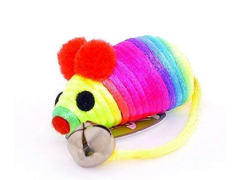 Papillon Игрушка "Радужная мышка с бубенчиком" для кошек, вязаная, 5 см - Фото