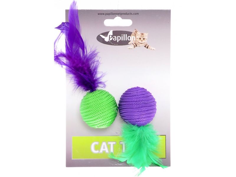 Papillon Набор "Два мячика с перьями" для кошек, текстиль, 4 см - Фото