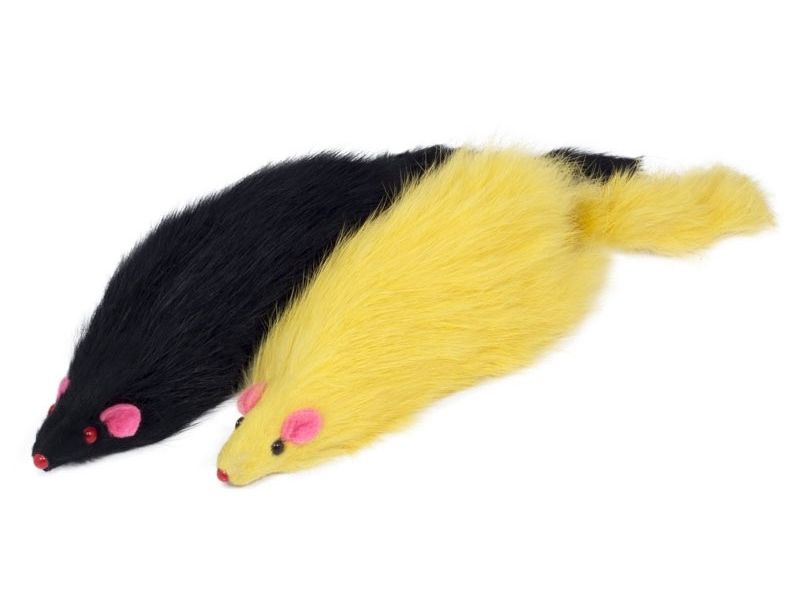 Triol Игрушка "Мышка цветная", для кошек, натуральный мех, 14 см, 1 шт.   - Фото