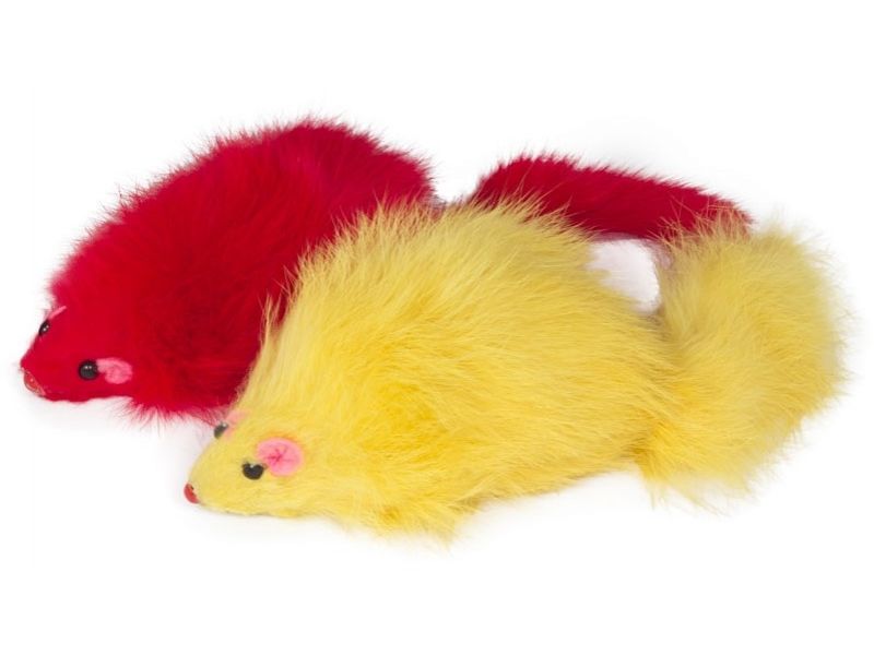 Triol Игрушка "Мышка цветная", для кошек, натуральный мех, 10 см, 1 шт.   - Фото