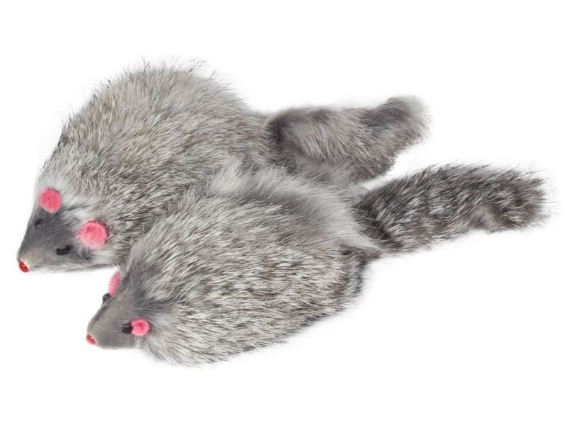 Triol Игрушка "Мышка серая", для кошек, натуральный мех, 10 см, 1 шт.   - Фото