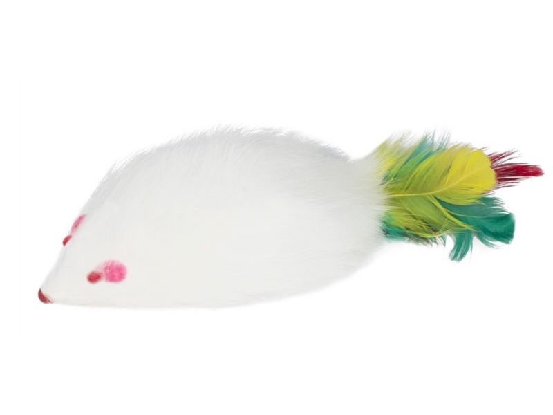Triol Игрушка "Мышка-погремушка с пером", для кошек, натуральный мех, 9 см  - Фото