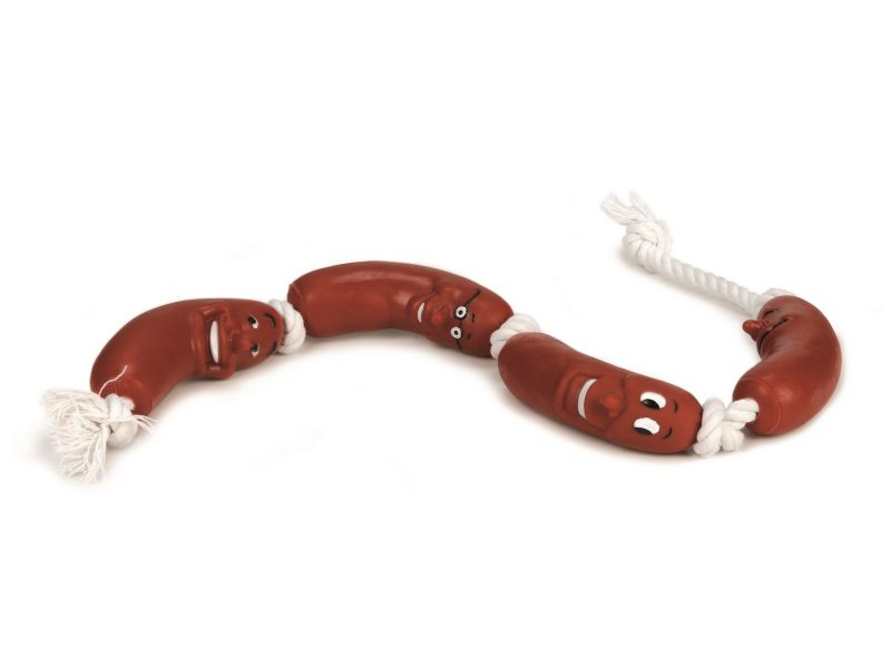 Trixie Игрушка "Сардельки на веревке" для собак, винил/хлопок (3252), 50 см  - Фото