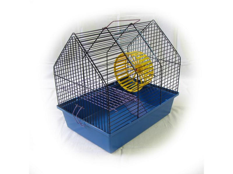 Вака Клетка для грызунов "Домик" с лесенкой и колесом, 38,5*27,5*34 см  - Фото