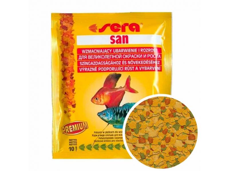 SERA Корм для улучшения окраски рыб - хлопья (San), 10 гр - Фото