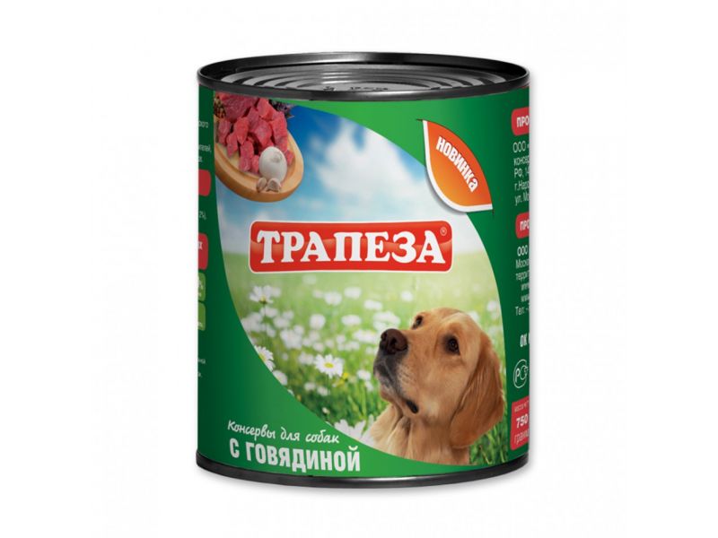 Трапеза Влажный корм (консервы) с ГОВЯДИНОЙ для собак, 750 гр  - Фото