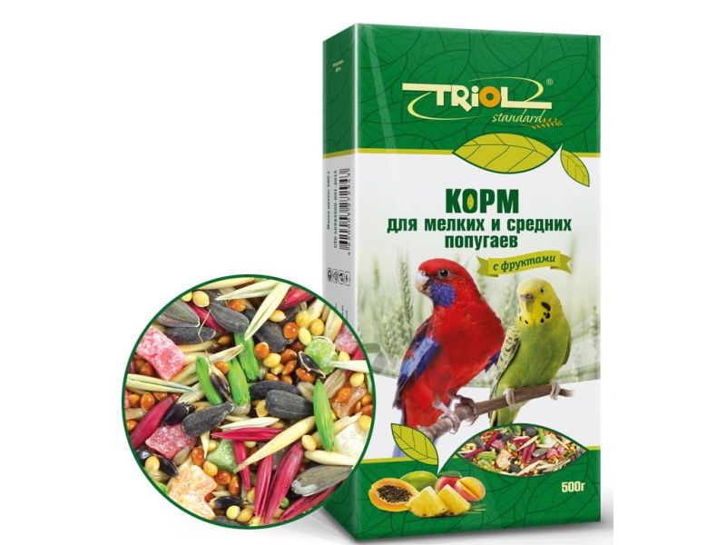 Triol Standard Сухой корм с ФРУКТАМИ для мелких и средних попугаев, 500 гр - Фото