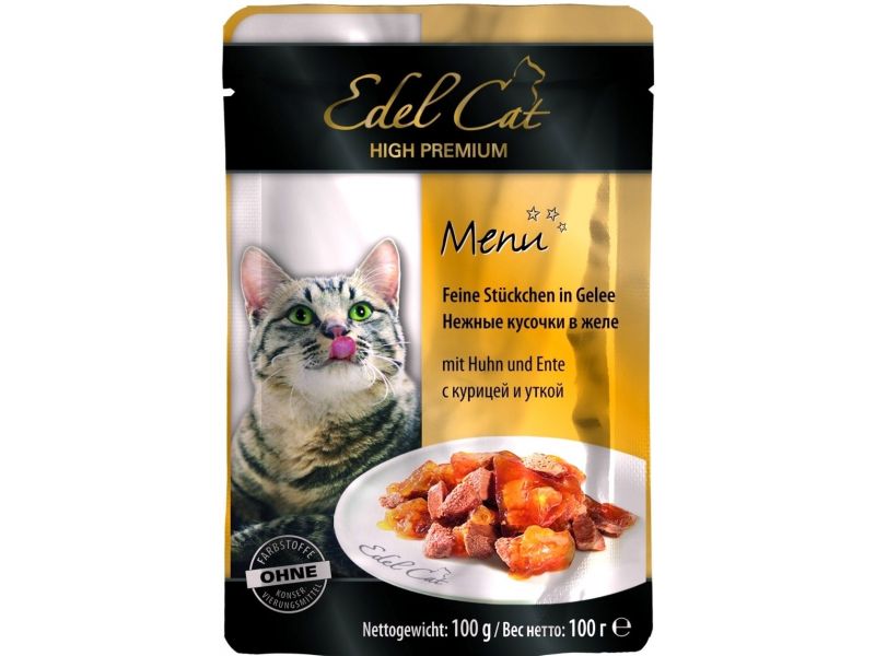 Edel Cat Паучи "Нежные кусочки в соусе: КУРИЦА и УТКА", для кошек, 100 гр   - Фото