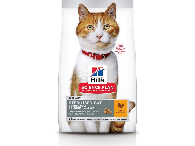 Hill's Science Plan Сухой корм с КУРИЦЕЙ для МОЛОДЫХ КАСТРИРОВАННЫХ кошек и котов (Young Adult) - Фото
