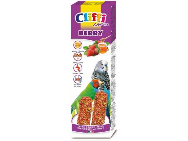 Cliffi Лакомство "Палочки с лесными ягодами и медом" для волнистых попугаев и экзотических птиц, 60 гр - Фото