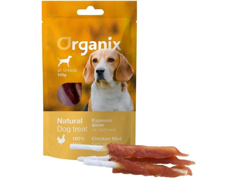 Organix Лакомство "Куриное филе на палочке" для собак (100% мясо), 100 гр - Фото