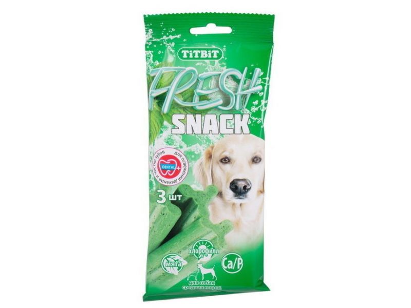 TiTBiT Жевательный СНЭК Fresh для свежего дыхания, для собак СРЕДНИХ пород, 150 гр, 3 шт. - Фото