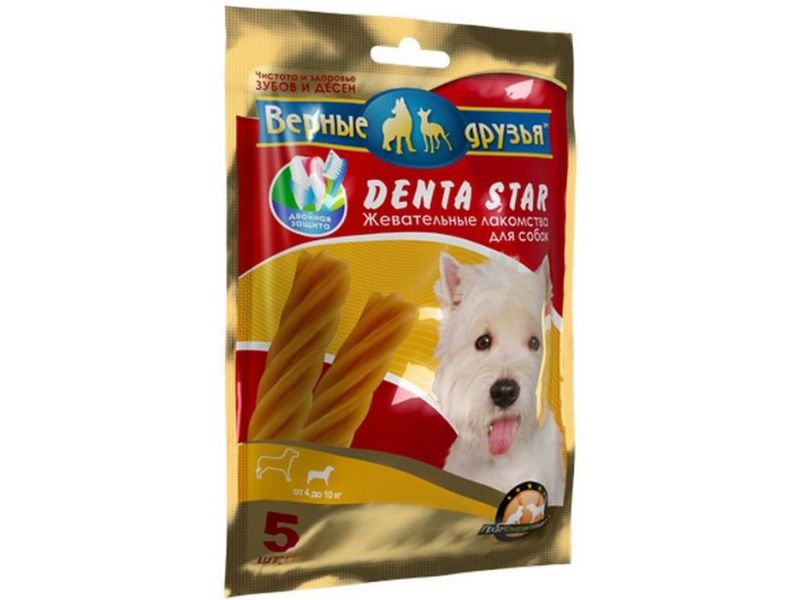 Верные друзья Лакомство  "DENTA STAR" для чистки зубов собак весом от 4 до 10 кг, 90 гр - Фото