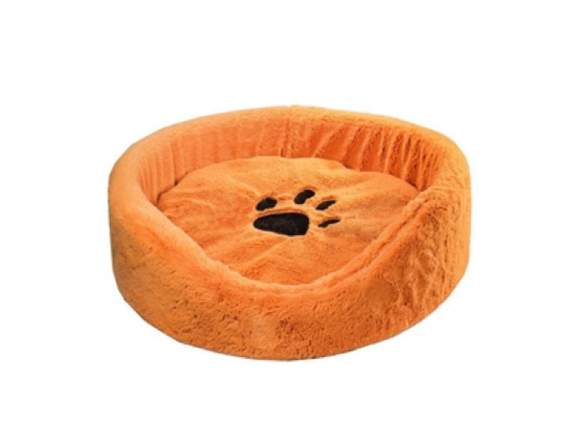 Yami-Yami Лежак круглый, рыжий с подушкой для животных, поролон/периотек - Фото