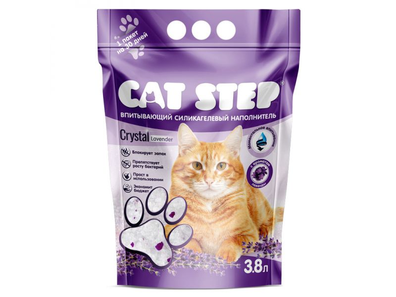 Cat Step Наполнитель "Лаванда" силикагелевый впитывающий для кошек (Crystal Lavеnder) - Фото