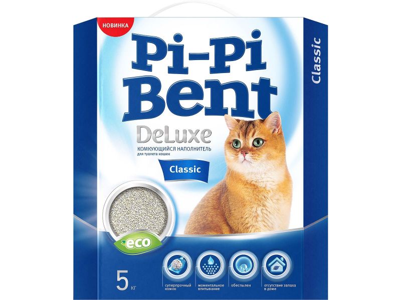PI-PI-BENT Комкующийся наполнитель "Делюкс Классик" для кошек, коробка, 5 кг - Фото