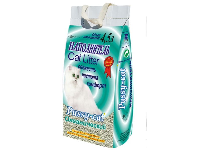 Наполнитель Pussy-Cat ВПИТЫВАЮЩИЙ, океанический (ароматизированный), зеленый пакет, 2 кг на 4,5 л  - Фото