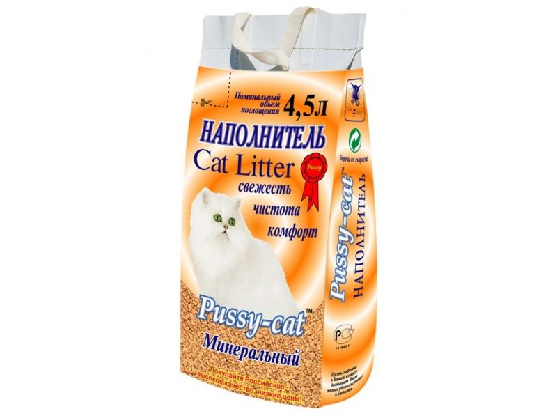 Наполнитель Pussy-Cat МИНЕРАЛЬНЫЙ пакет, 2 кг на 4,5 л - Фото