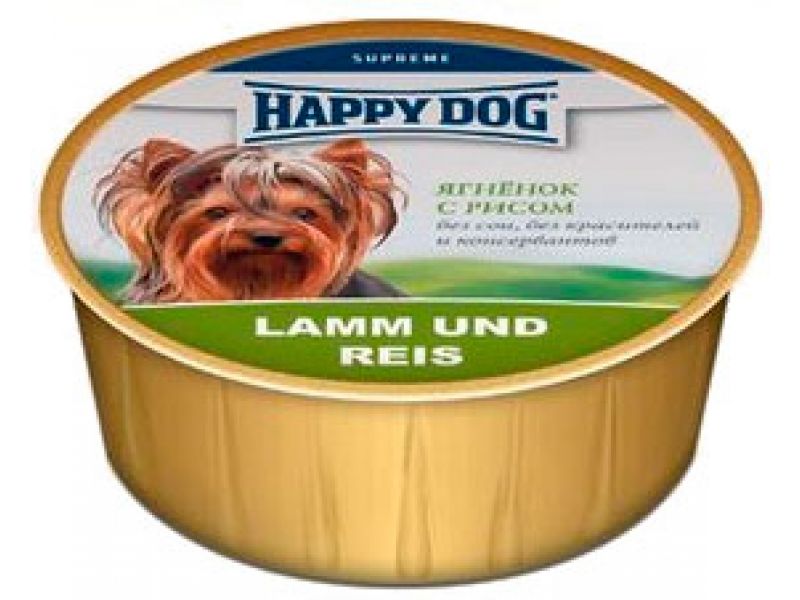 Нежный мясной паштет Happy Dog: ЯГНЕНОК и РИС для собак, 85 гр  - Фото