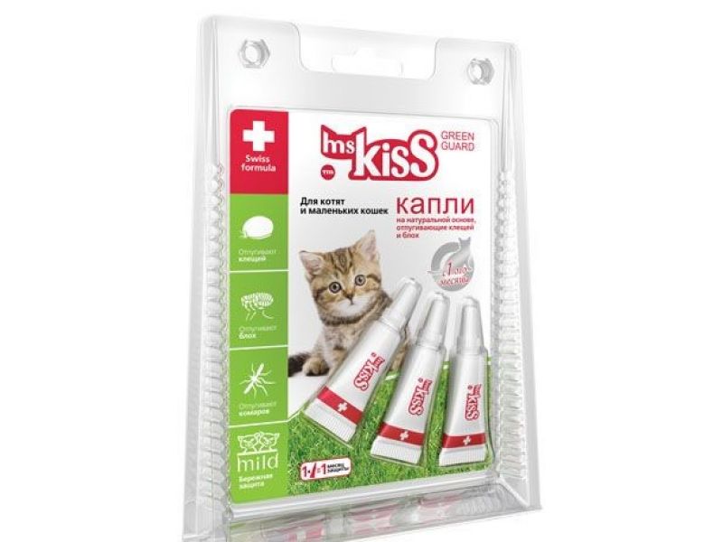 Ms KIss Капли репеллентные для котят и мелких кошек весом до 2 кг, 3 шт. по 1 мл - Фото