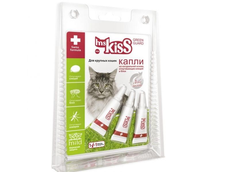 Ms KIss Капли репеллентные для крупных кошек весом от 2 кг, 3 шт. по 2,5 мл  - Фото