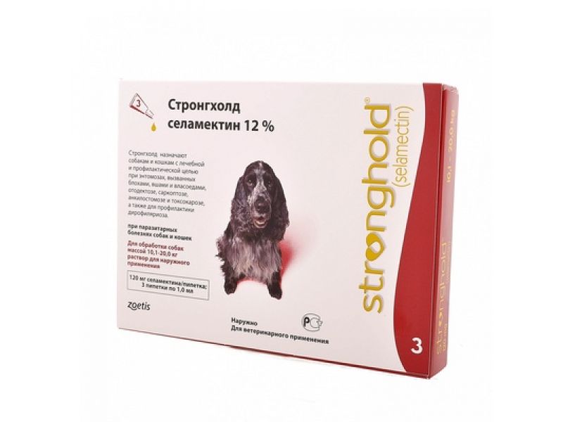 Pfizer Стронгхолд Капли от блох, клещей и глистов для собак весом 10-20 кг, 3 пипетки (красные)   - Фото